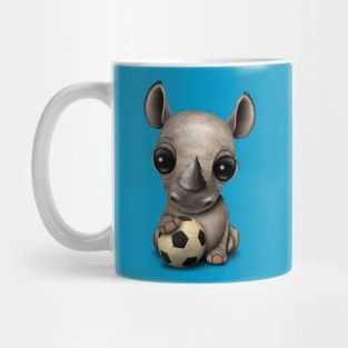 Cute Baby Rhino With Football Soccer Ball Mug